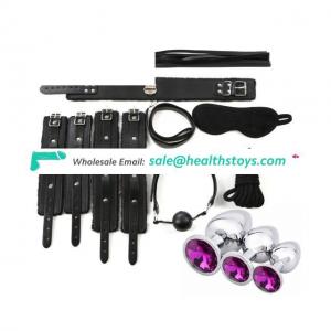 10pcs Bed Restraint Bondage Kit With PU Leather Adjustable Handcuffs Eye Mask Whip And Anal Plug