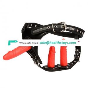 Female Chastity Belt with Three Colors Waist Adjustable Removable Anal Plug and Dildo Soft PVC Leather Pant