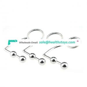 Large Size Stainless Steel Anal Hook With 2 Bead Ball Penis Cock Ring Butt