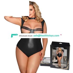 Newest arrival plus size black leather  babydoll sexy transparent