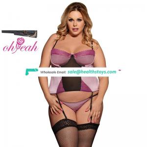 Plus Size Wholesale Satin Pink Lace Bustier Fat Girl Sexy Babydoll Lingerie