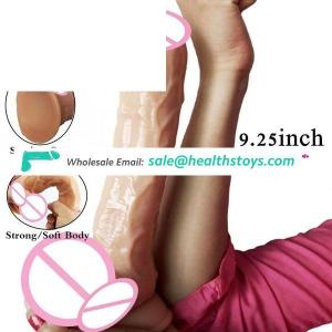 9Inch length QLOVES04 suction big dong large size foreskin realistic dildo men women adult   sex toy brown dildos