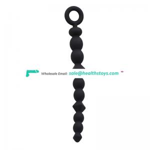 Adult Sex Toy 10 Ball Beaded Soft Silicone Probe Anal Sex Toys for Women With Finger Hoop
